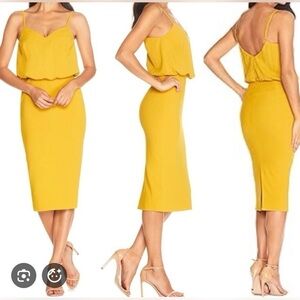 NEW DRESS THE POPULATION Alondra Marigold Blouson Sheath pencil skirt Dress sz L